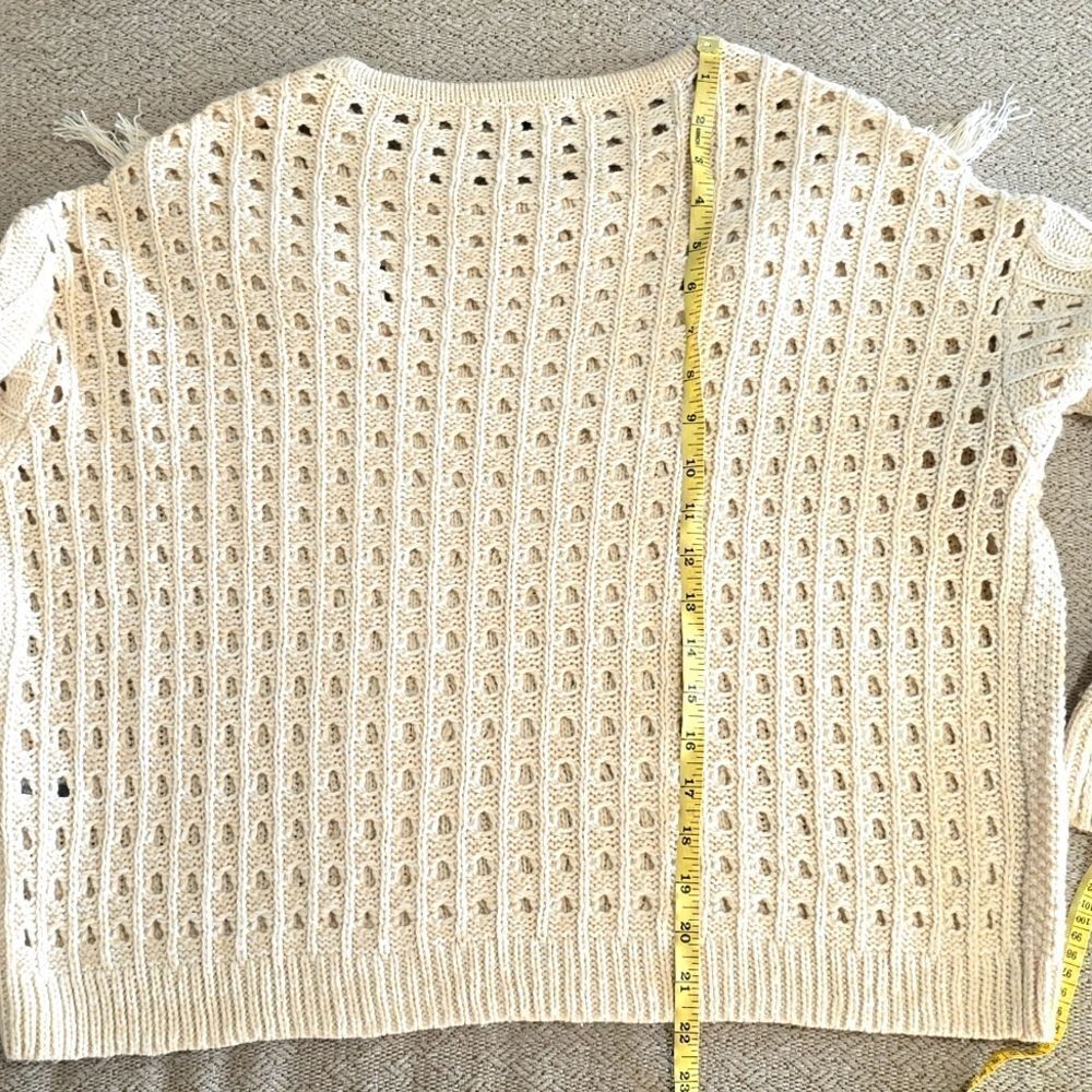 Boston Proper Oatmeal Cream Cable Knit Fringe Sweater - Size Large - Picture 13 of 14